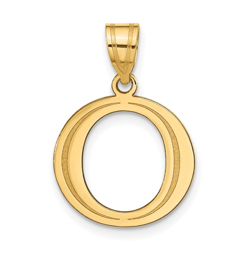 14K Yellow Gold Polished Etched Letter O Initial Pendant