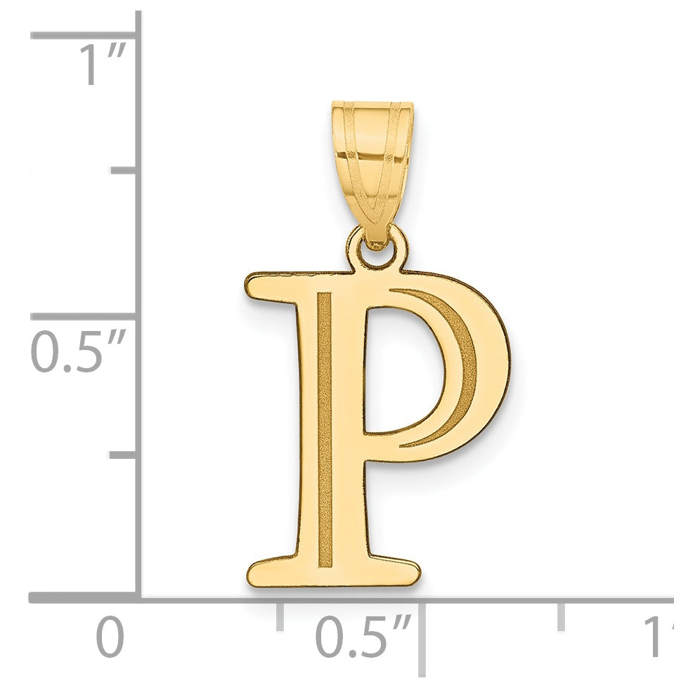 14K Yellow Gold Polished Etched Letter P Initial Pendant