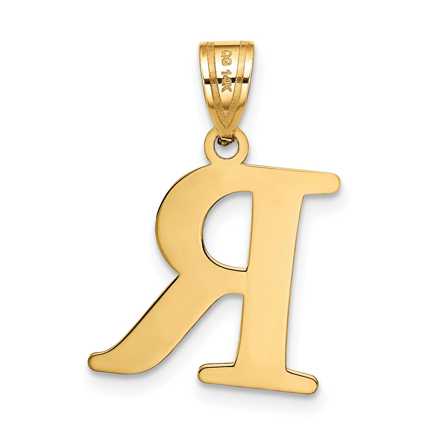 14K Yellow Gold Polished Etched Letter R Initial Pendant