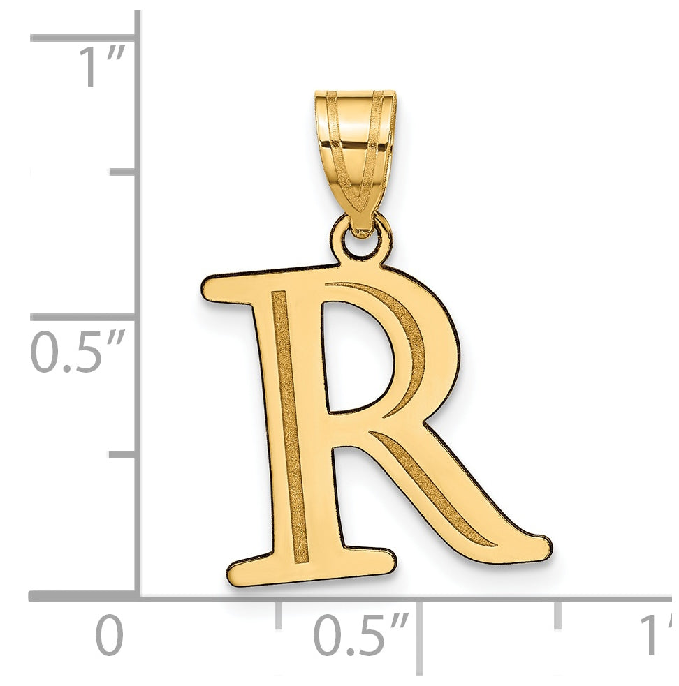 14K Yellow Gold Polished Etched Letter R Initial Pendant