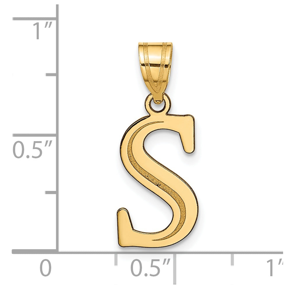 14K Yellow Gold Polished Etched Letter S Initial Pendant
