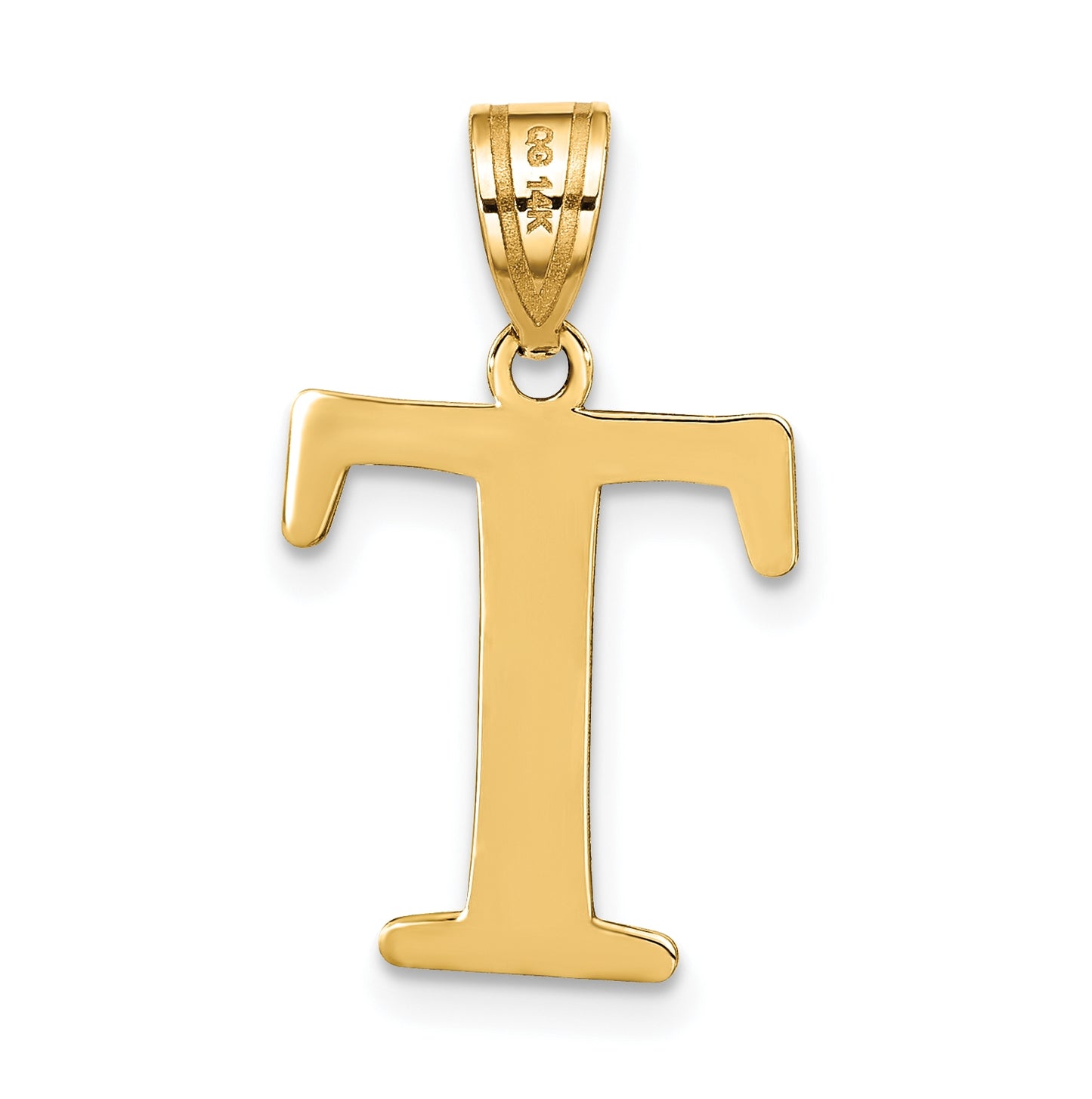 14K Yellow Gold Polished Etched Letter T Initial Pendant