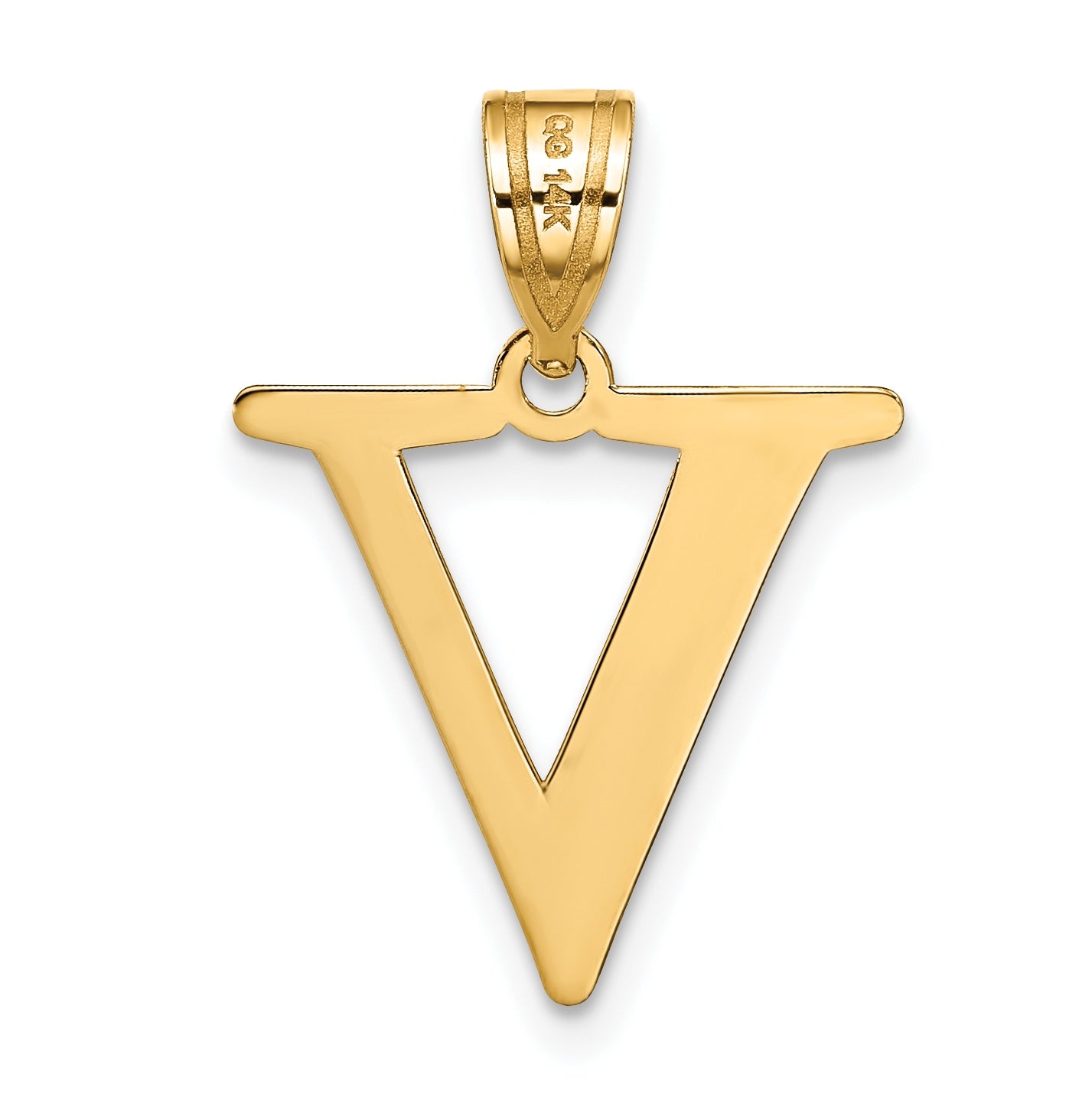 14K Yellow Gold Polished Etched Letter V Initial Pendant