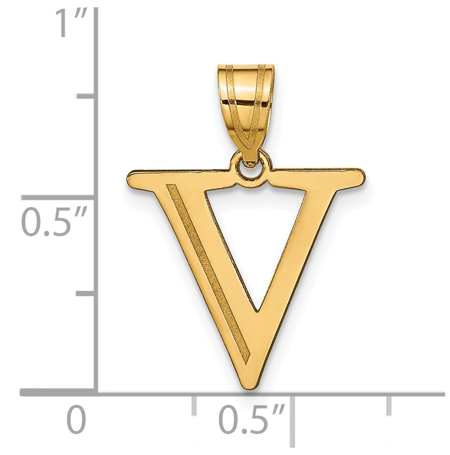 14K Yellow Gold Polished Etched Letter V Initial Pendant