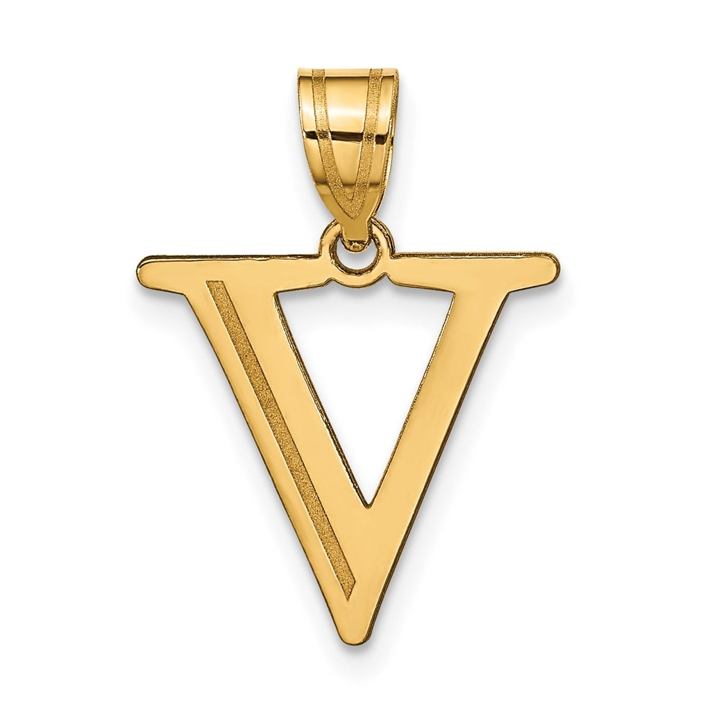14K Yellow Gold Polished Etched Letter V Initial Pendant