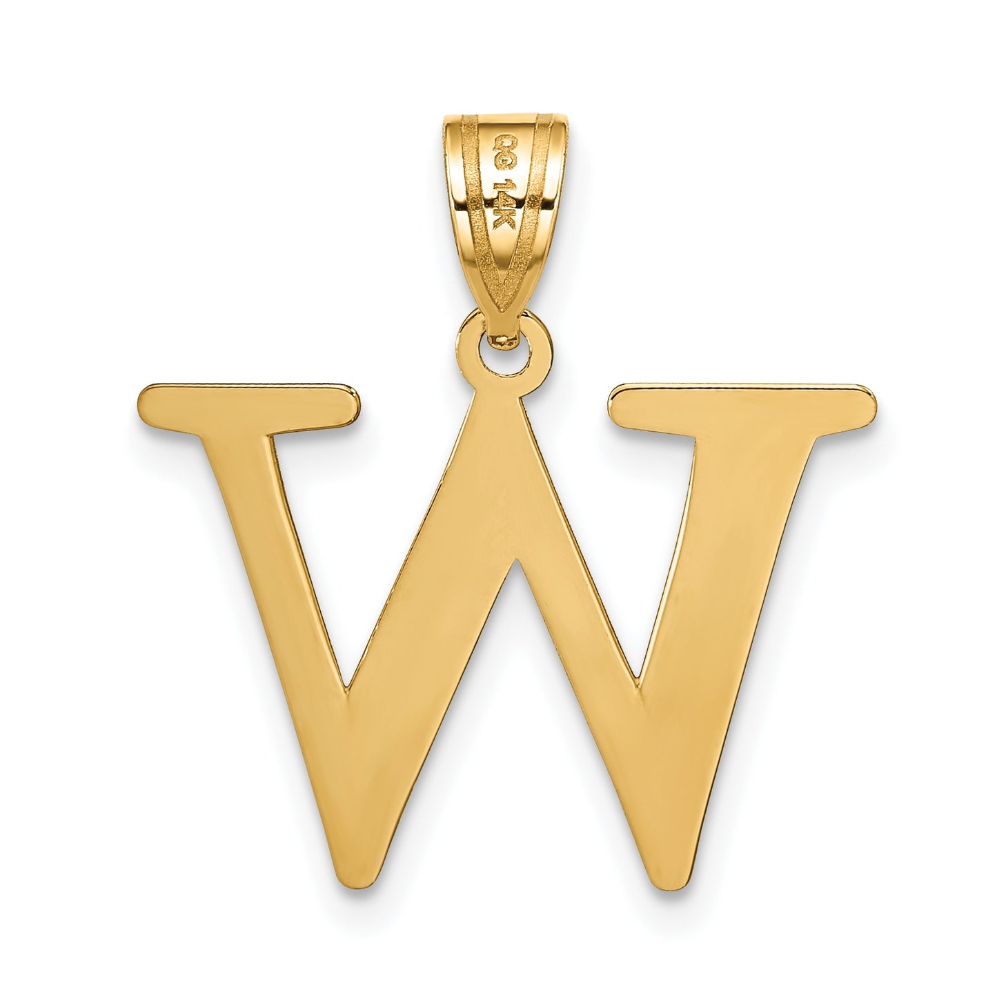 14K Yellow Gold Polished Etched Letter W Initial Pendant