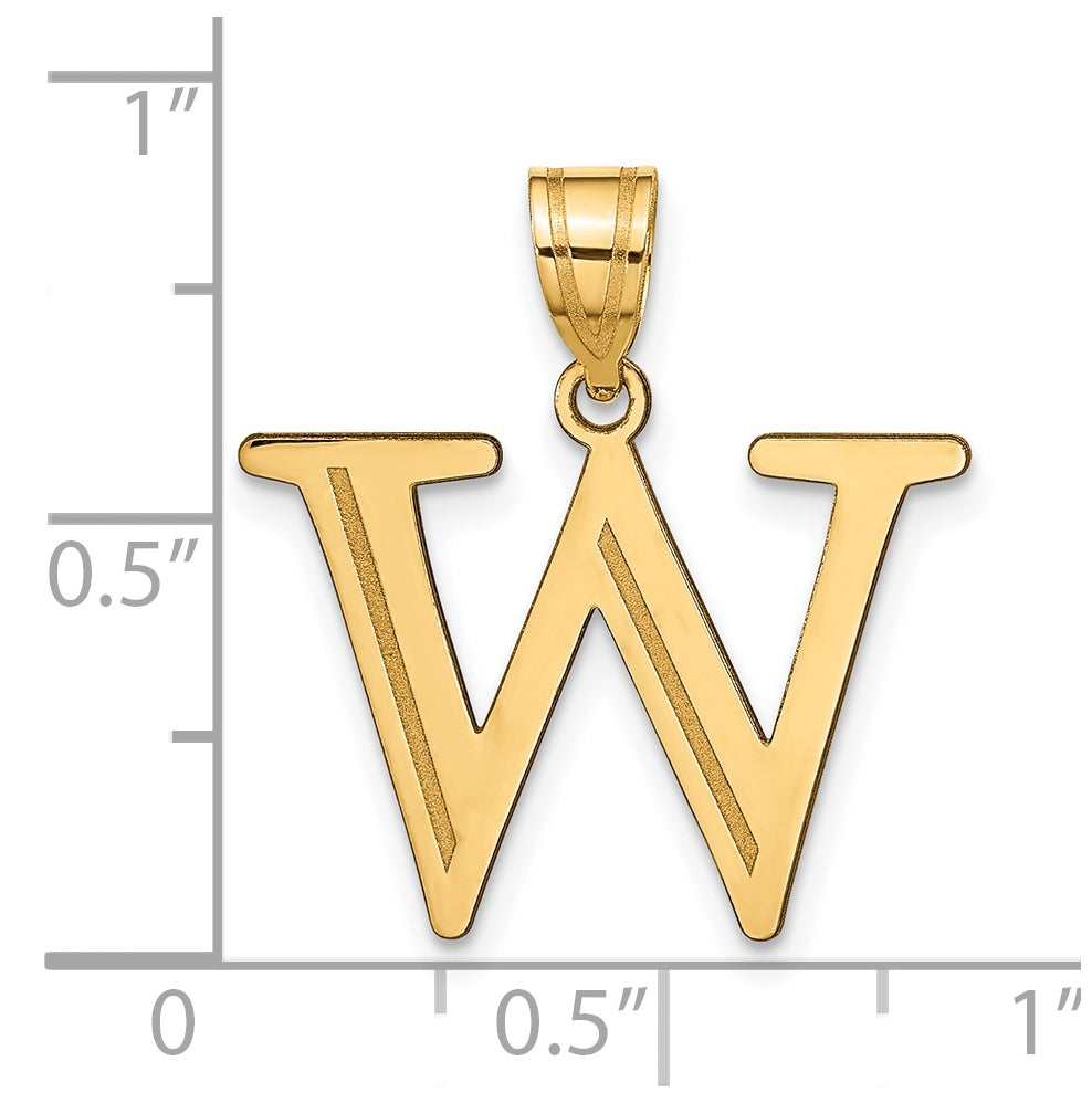 14K Yellow Gold Polished Etched Letter W Initial Pendant
