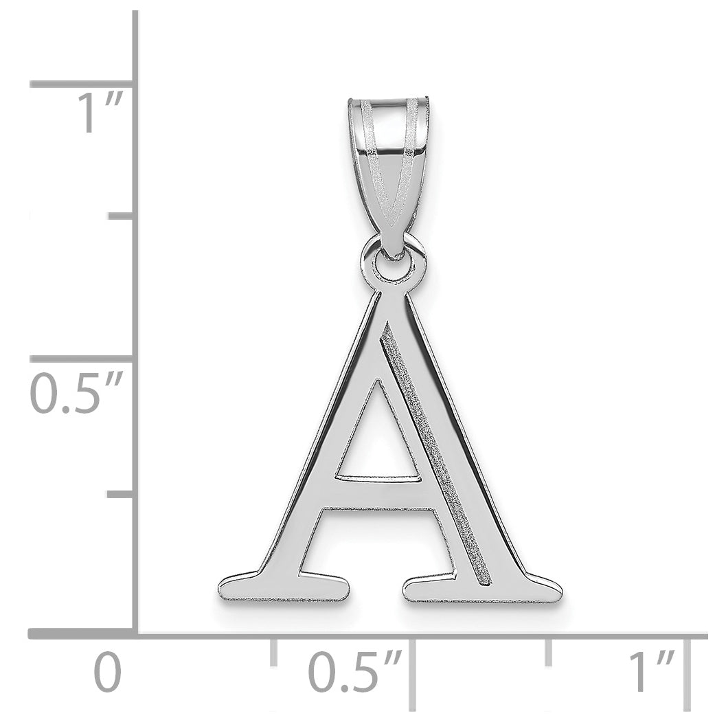 14K White Gold Polished Etched Letter A Initial Pendant