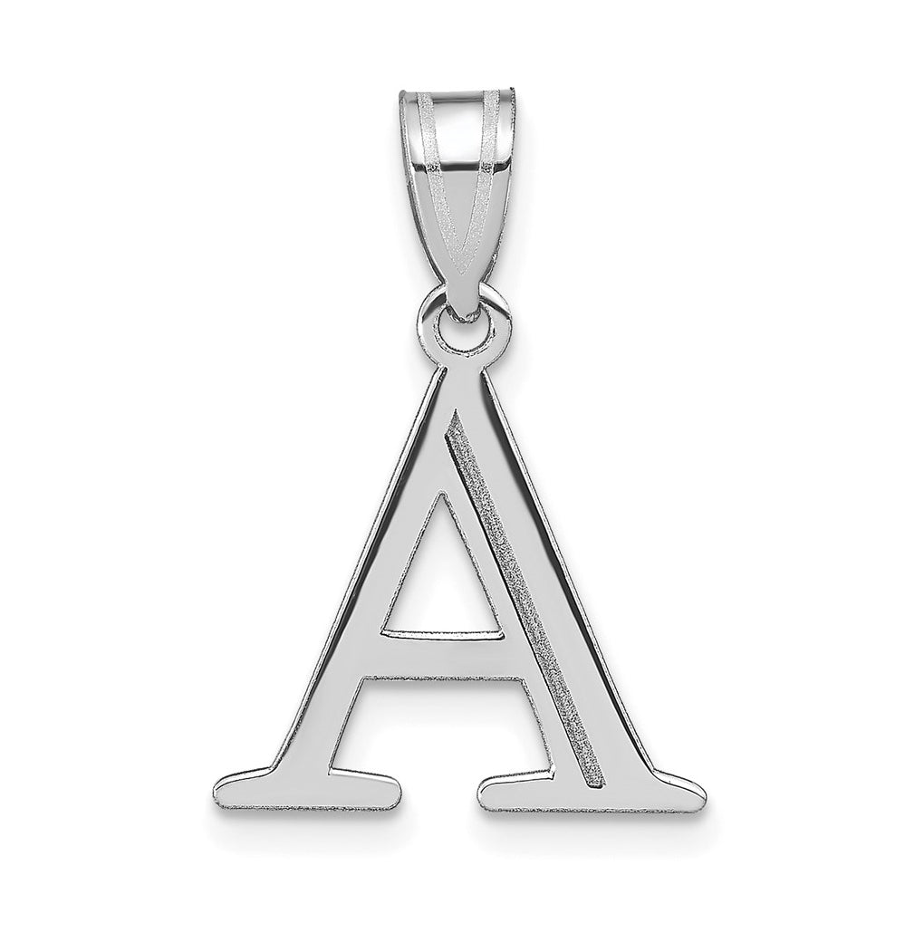 14K White Gold Polished Etched Letter A Initial Pendant