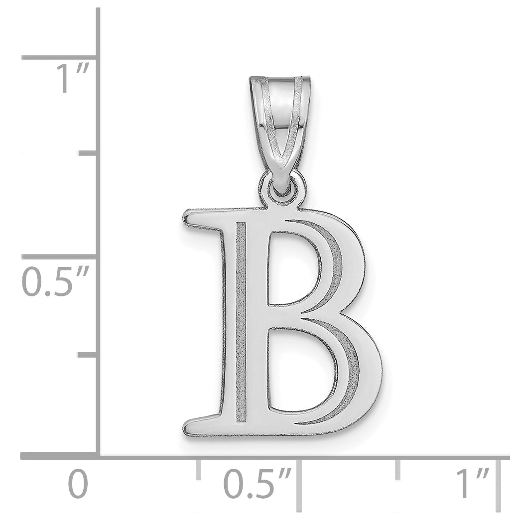 14K White Gold Polished Etched Letter B Initial Pendant