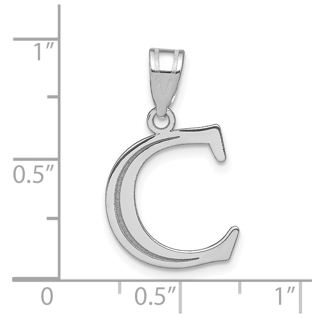 14K White Gold Polished Etched Letter C Initial Pendant