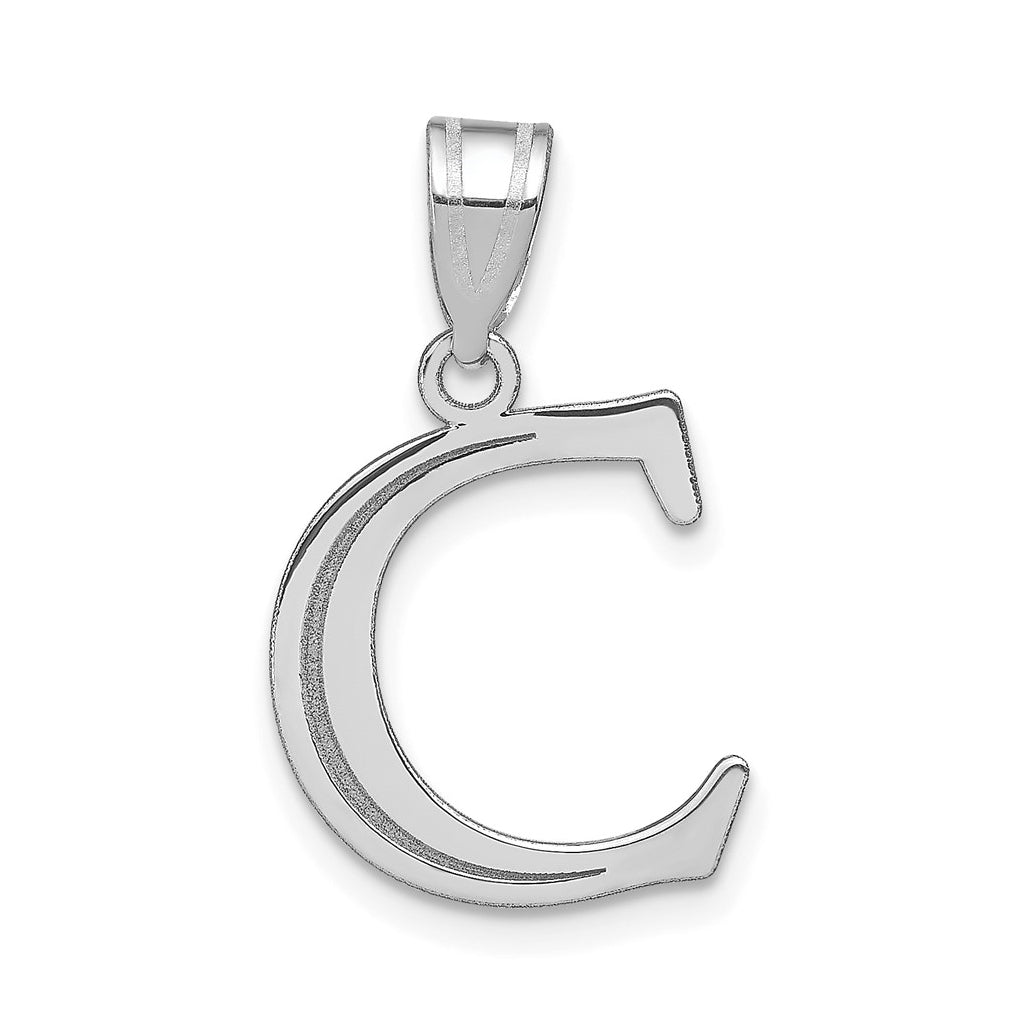 14K White Gold Polished Etched Letter C Initial Pendant