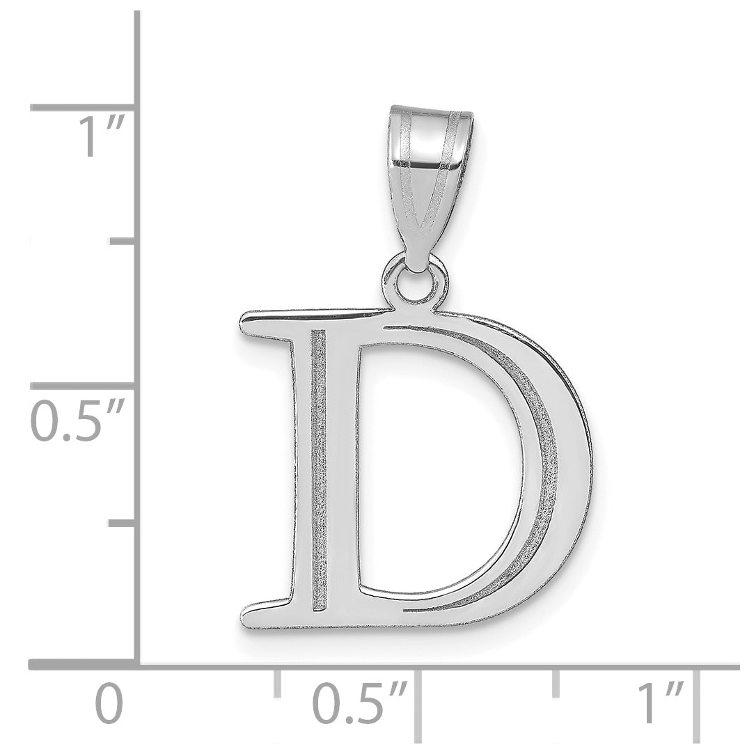 14K White Gold Polished Etched Letter D Initial Pendant