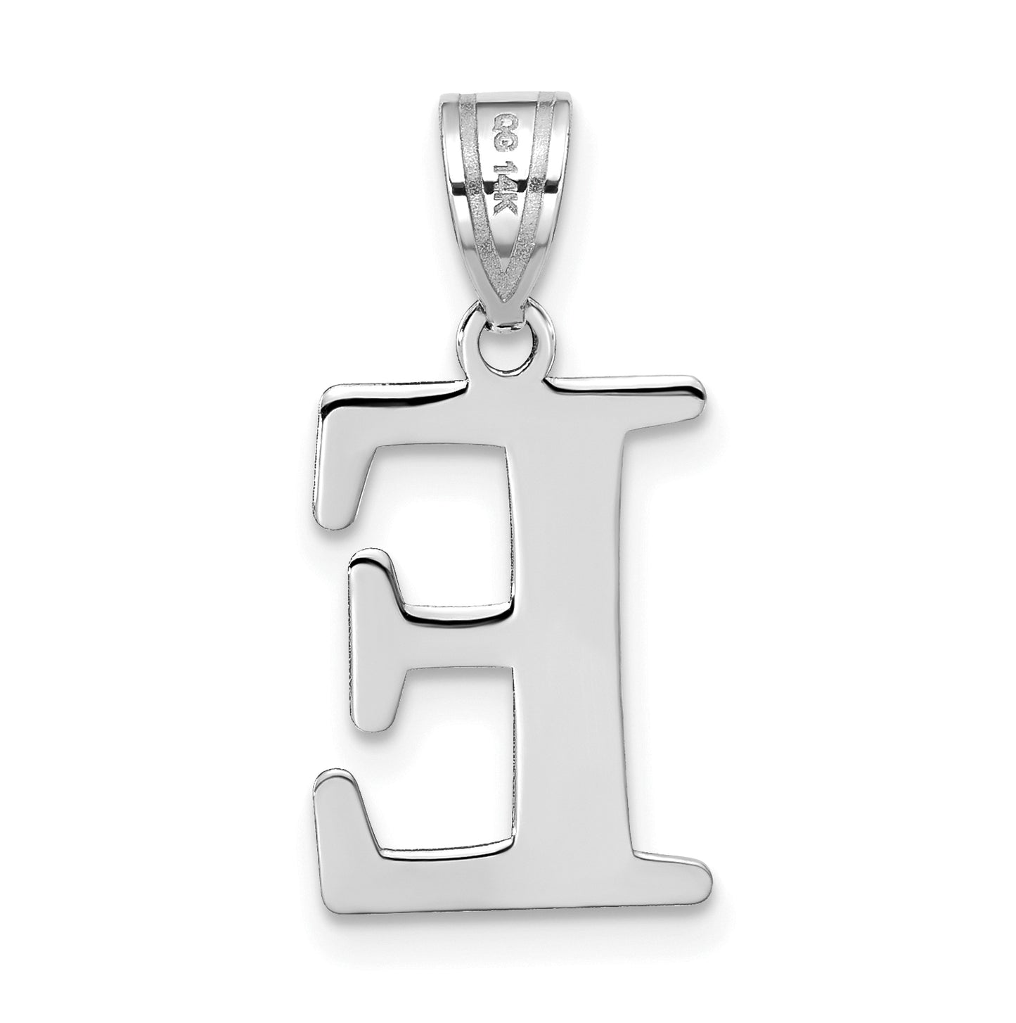 14K White Gold Polished Etched Letter E Initial Pendant