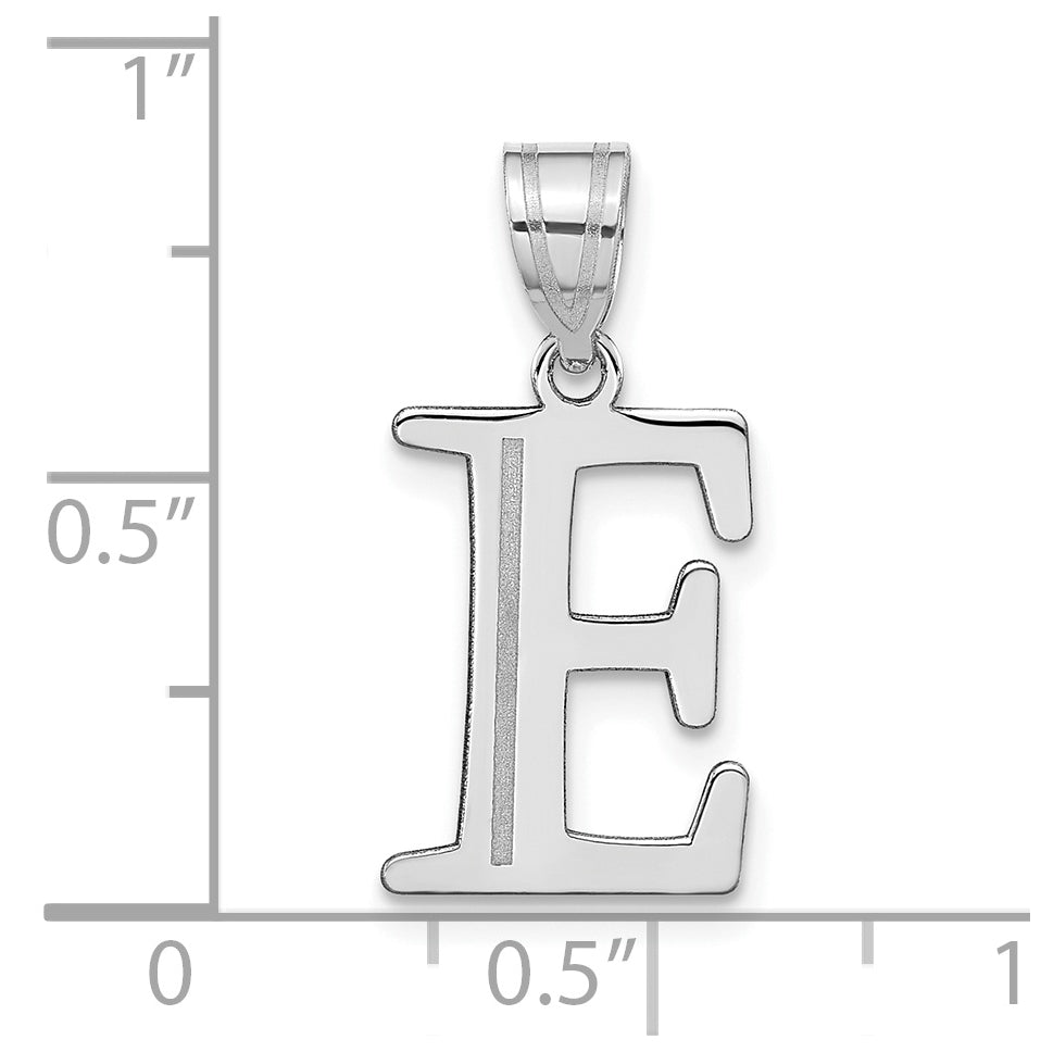 14K White Gold Polished Etched Letter E Initial Pendant
