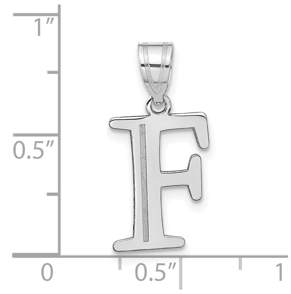 14K White Gold Polished Etched Letter F Initial Pendant