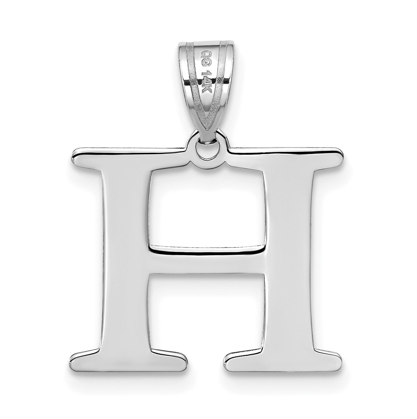 14K White Gold Polished Etched Letter H Initial Pendant