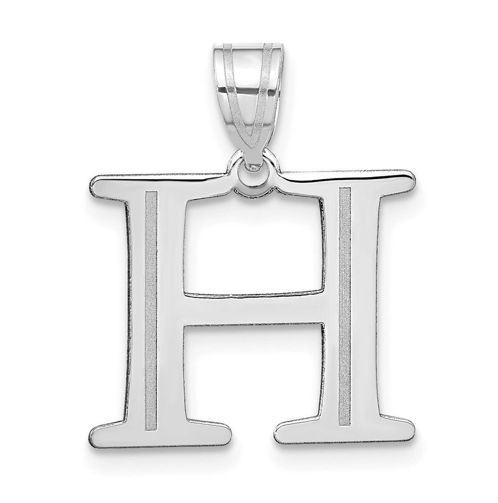 14K White Gold Polished Etched Letter H Initial Pendant