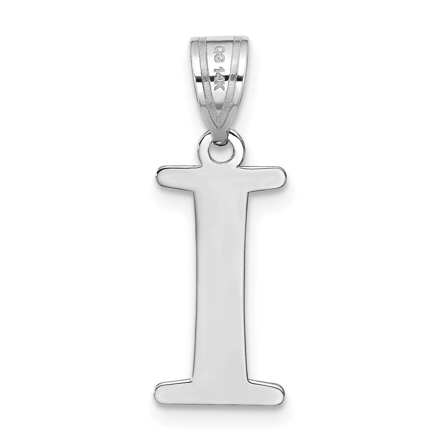 14K White Gold Polished Etched Letter I Initial Pendant