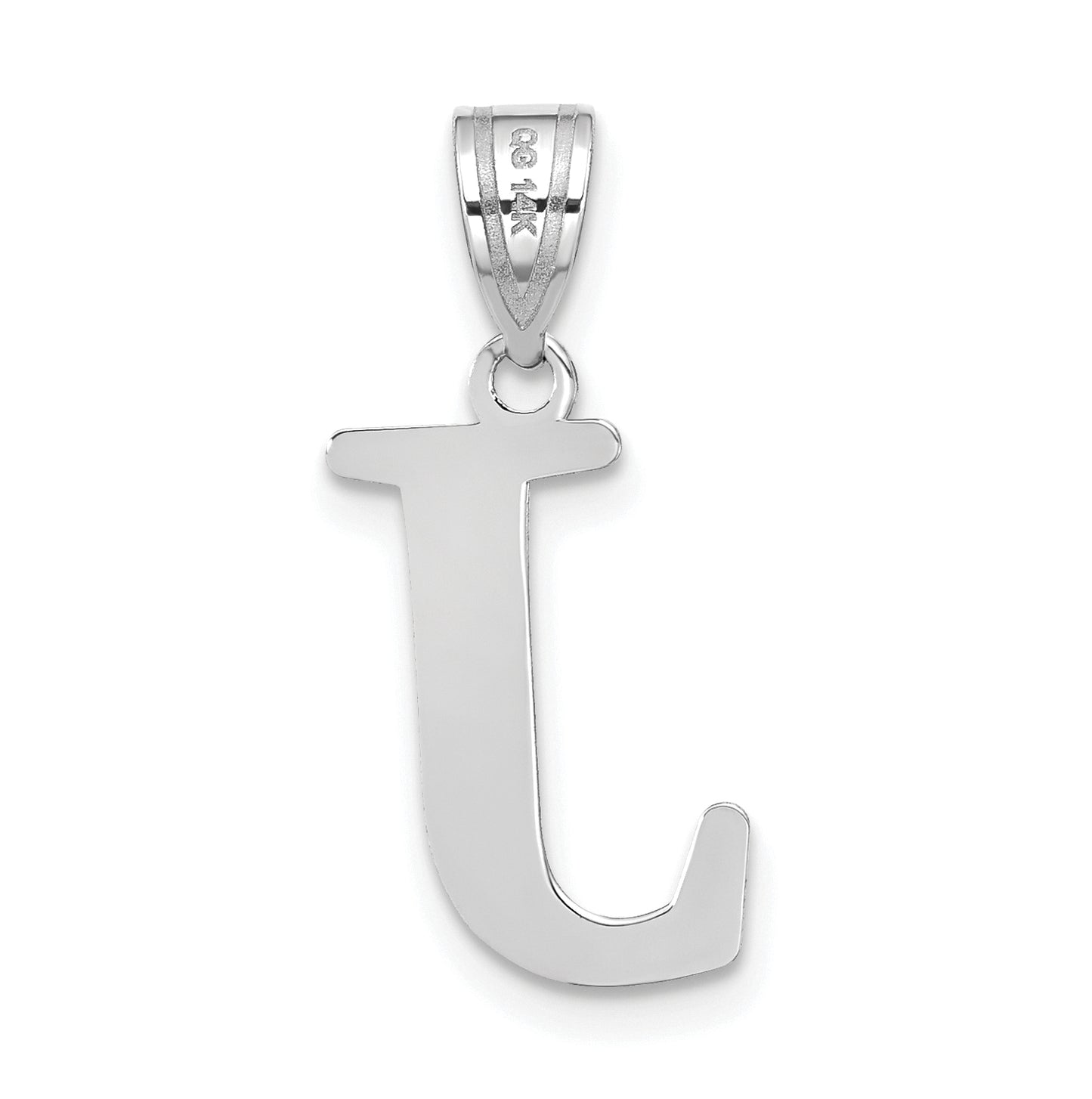 14K White Gold Polished Etched Letter J Initial Pendant