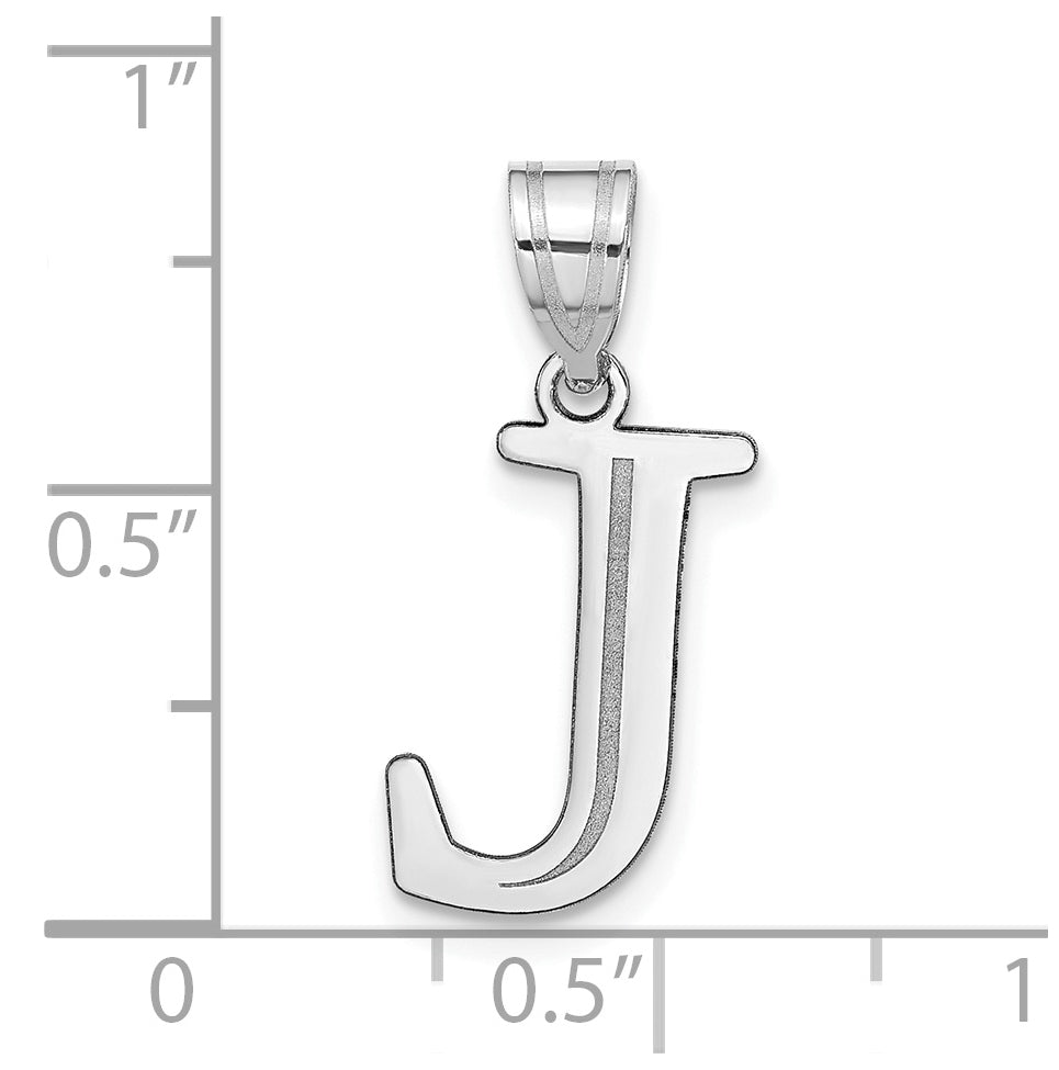 14K White Gold Polished Etched Letter J Initial Pendant
