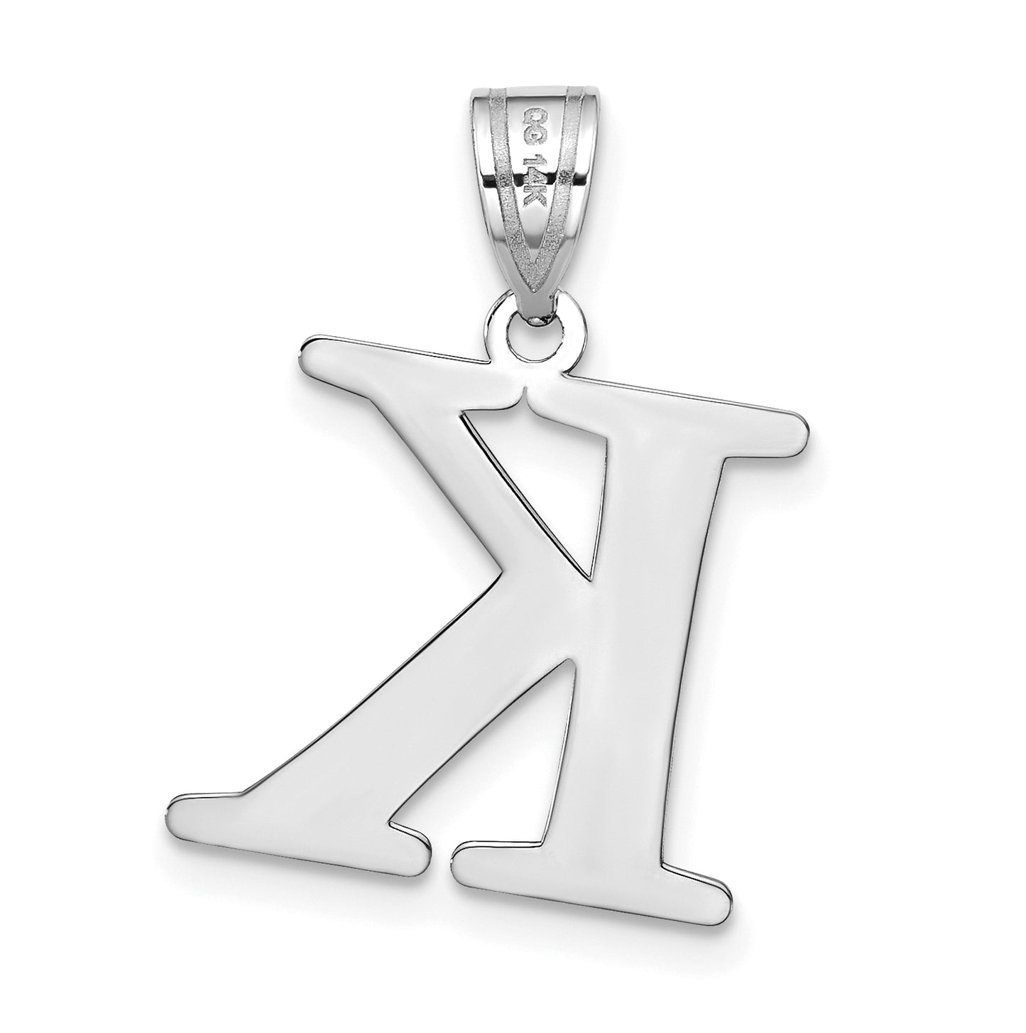 14K White Gold Polished Etched Letter K Initial Pendant