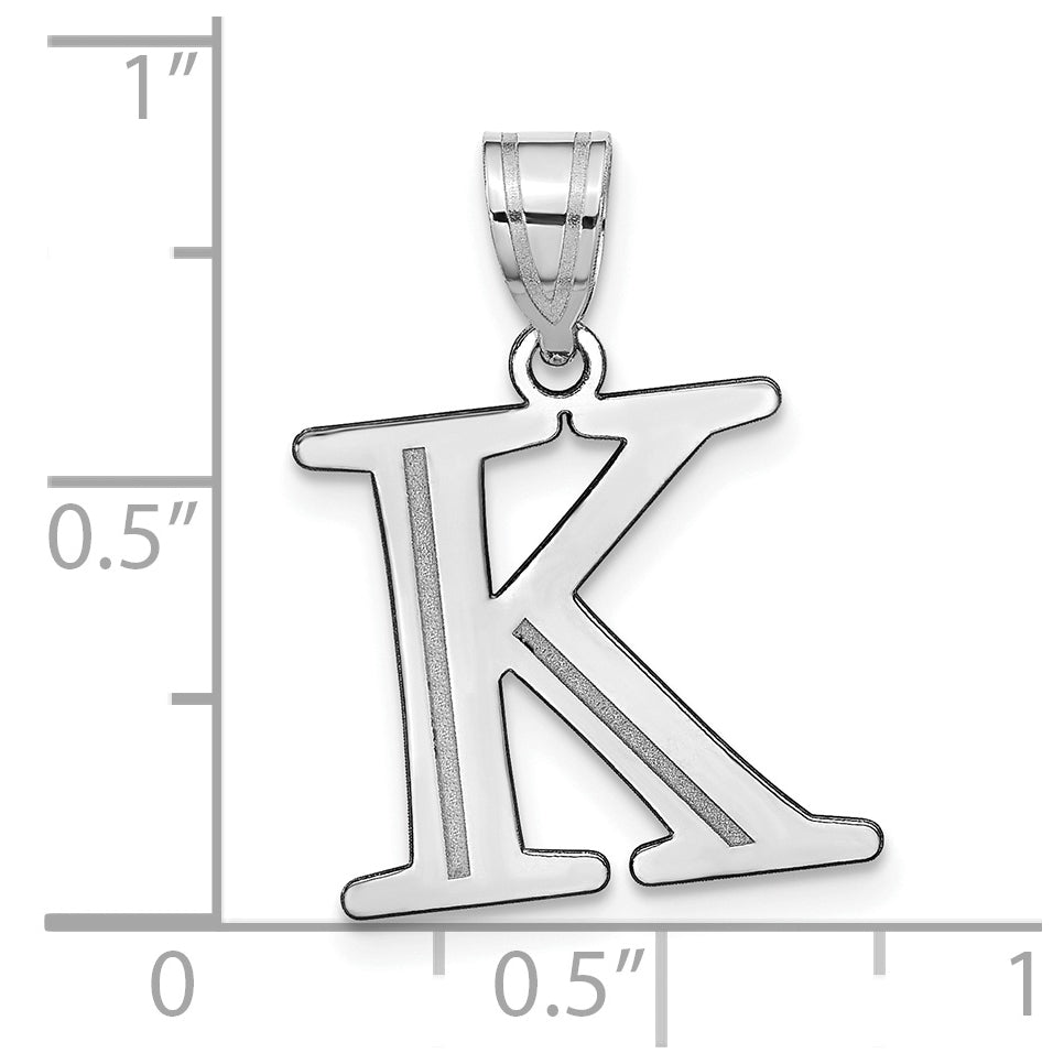 14K White Gold Polished Etched Letter K Initial Pendant