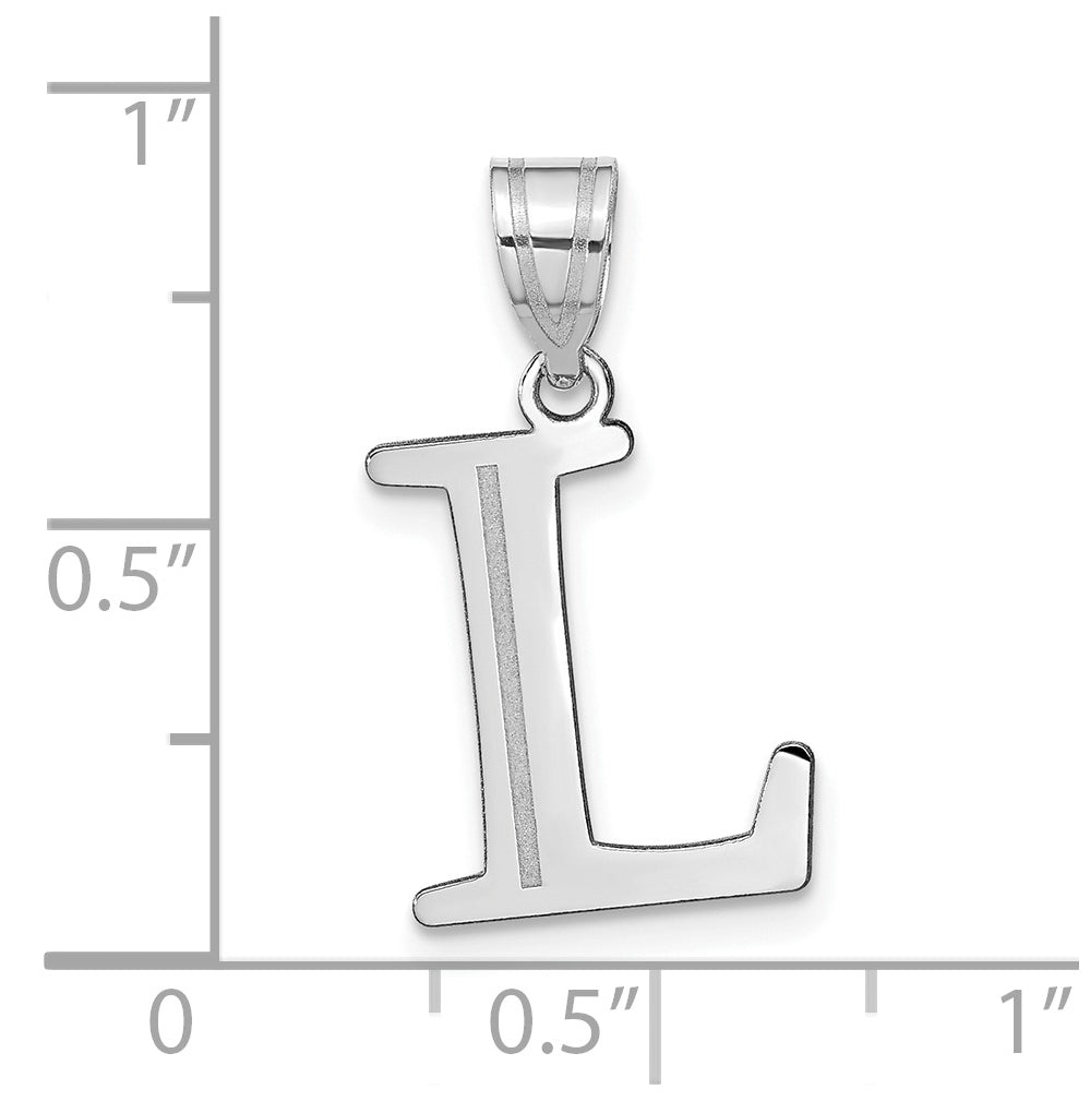 14K White Gold Polished Etched Letter L Initial Pendant