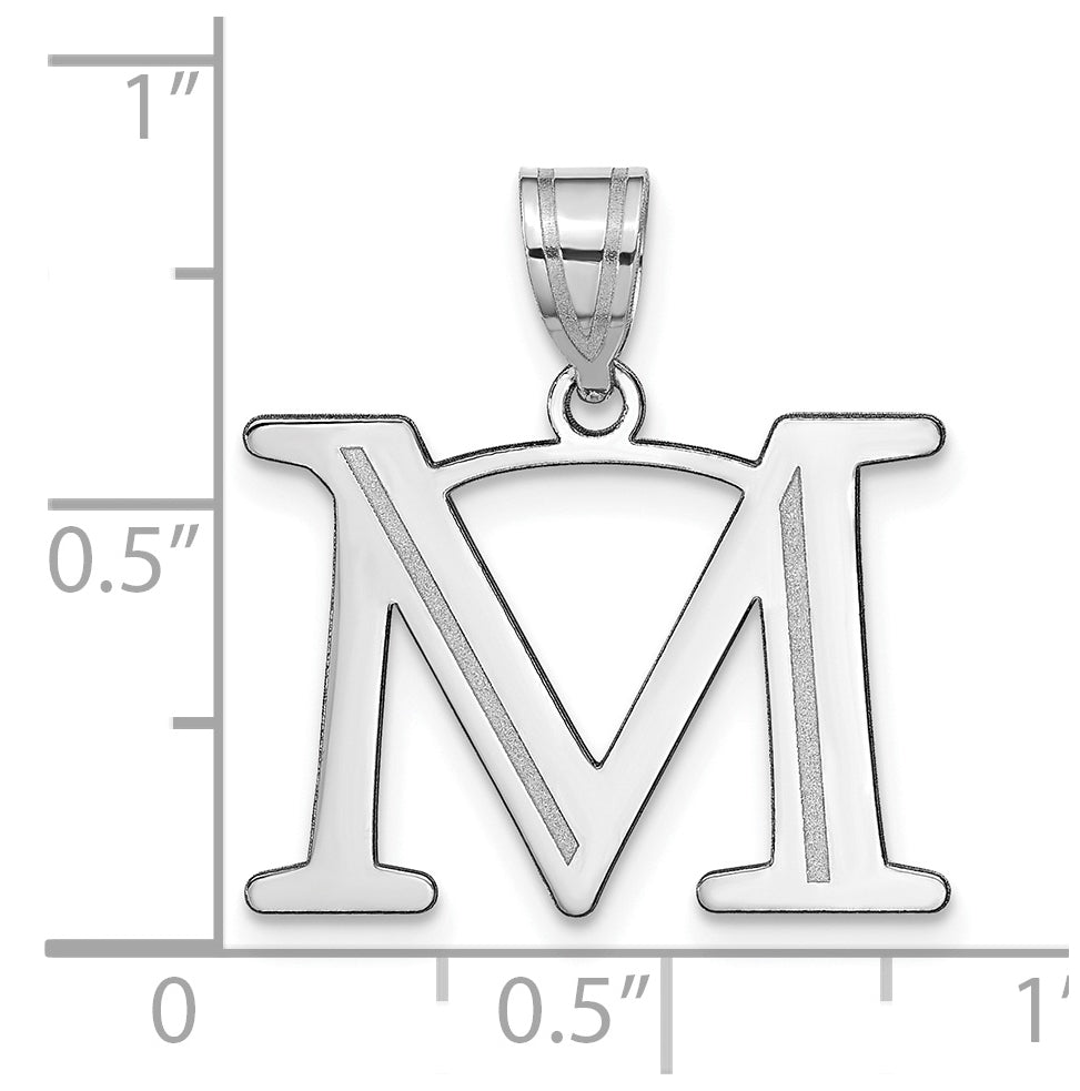 14K White Gold Polished Etched Letter M Initial Pendant