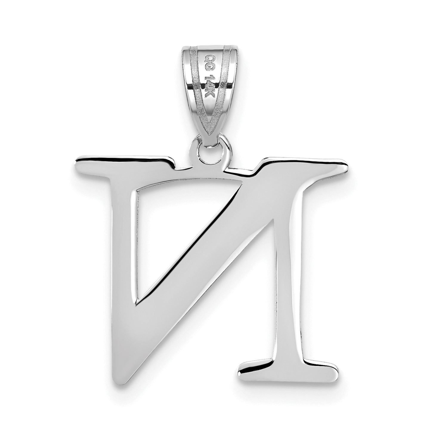 14K White Gold Polished Etched Letter N Initial Pendant