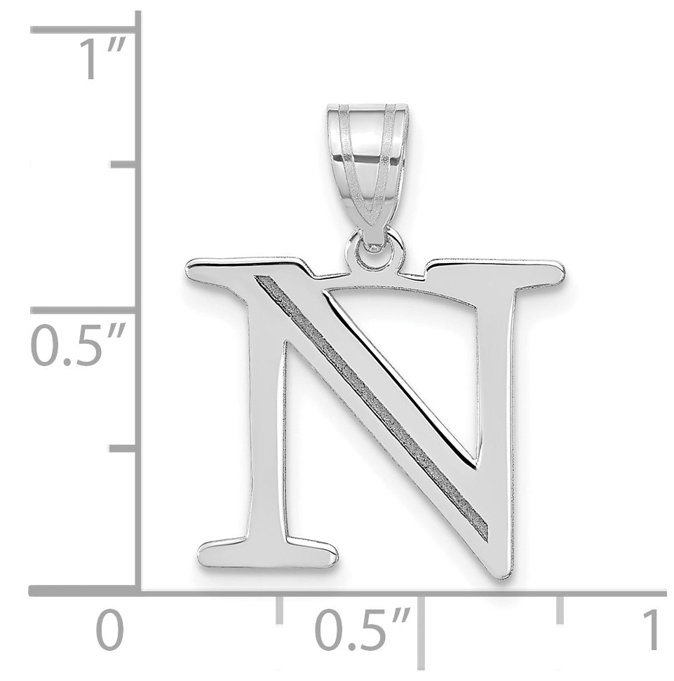 14K White Gold Polished Etched Letter N Initial Pendant
