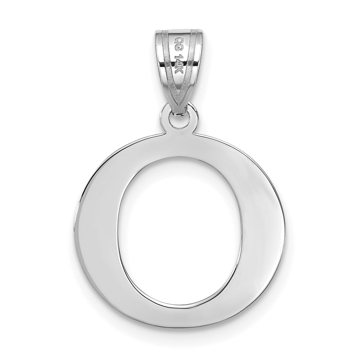 14K White Gold Polished Etched Letter O Initial Pendant