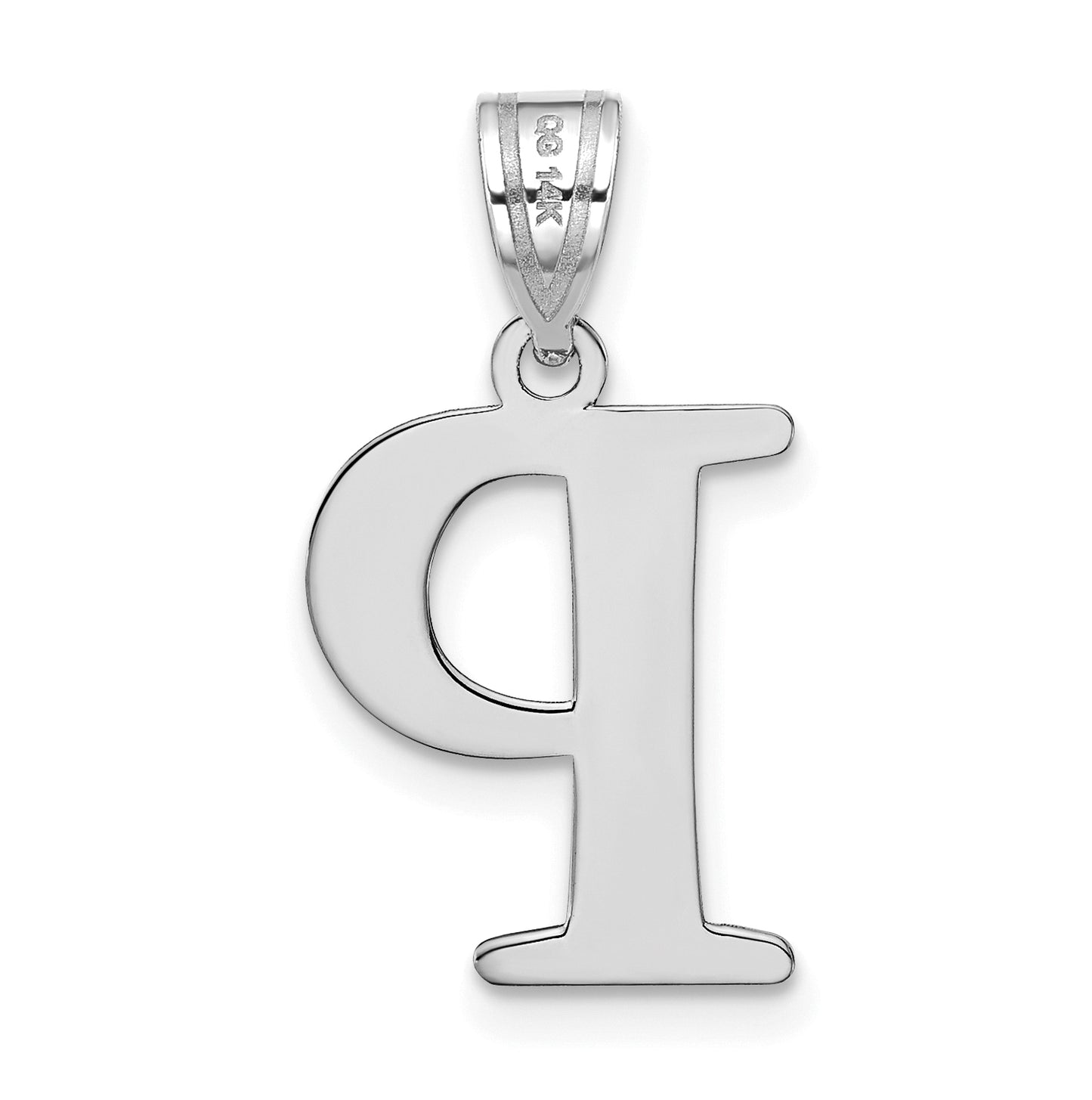 14K White Gold Polished Etched Letter P Initial Pendant