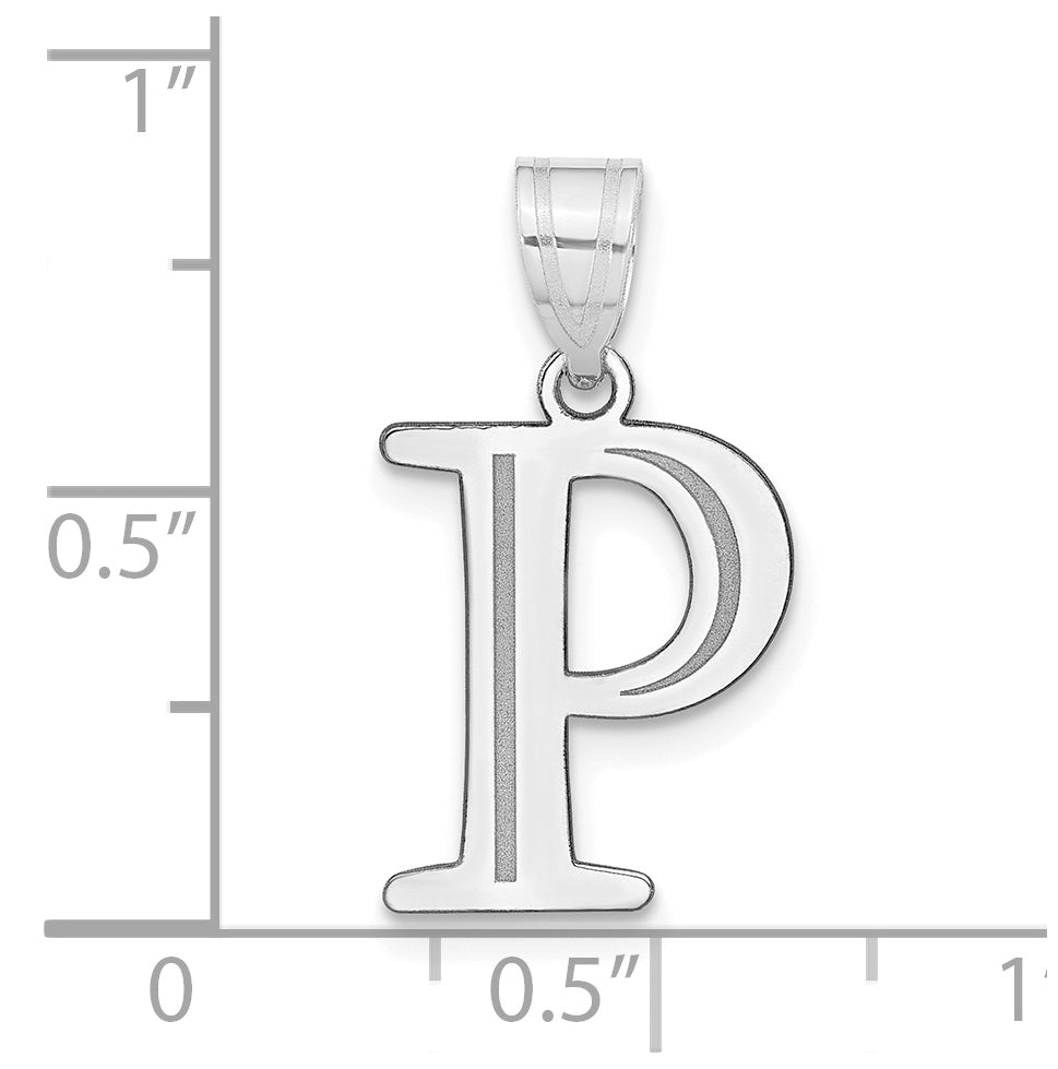 14K White Gold Polished Etched Letter P Initial Pendant