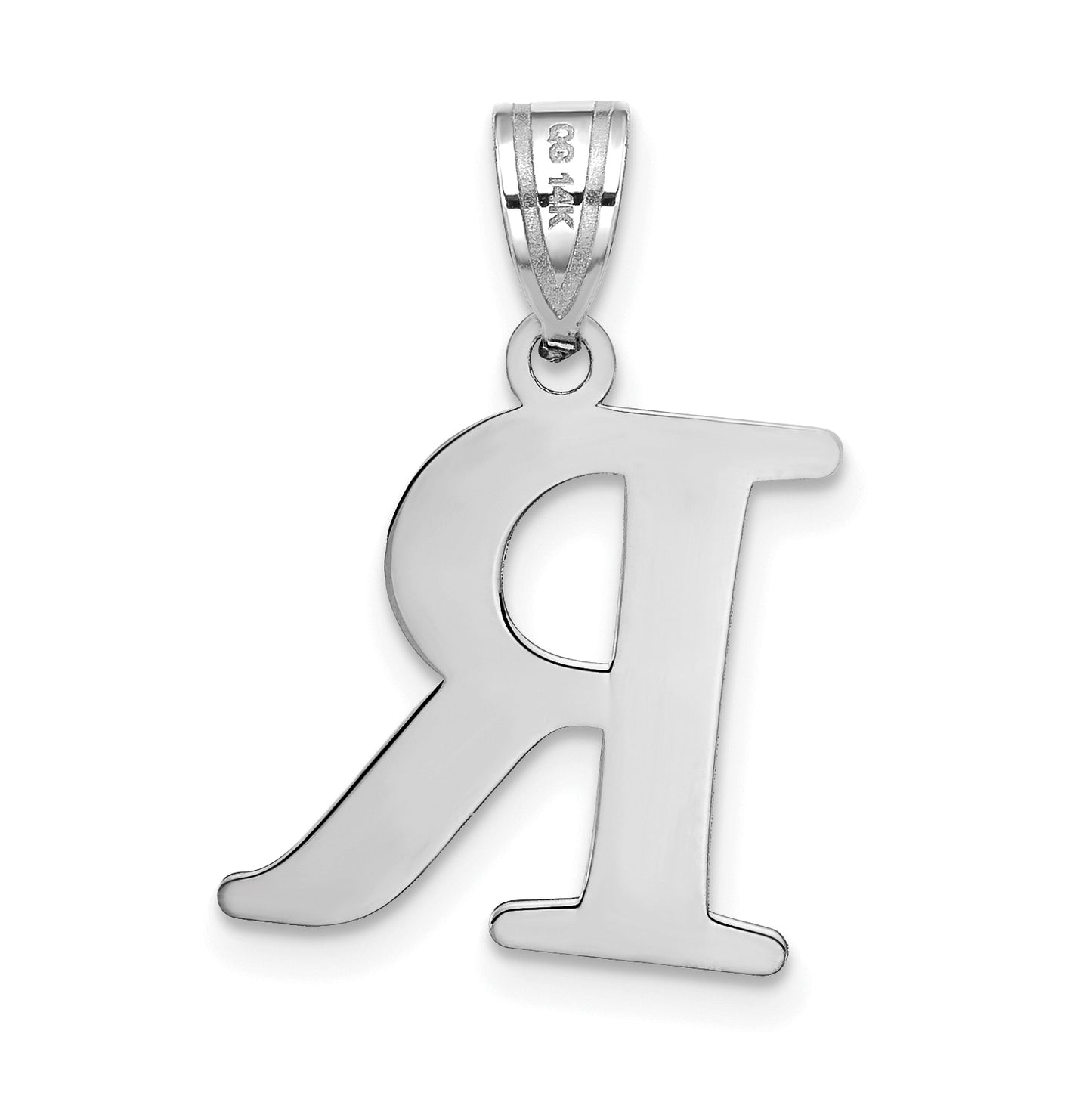 14K White Gold Polished Etched Letter R Initial Pendant