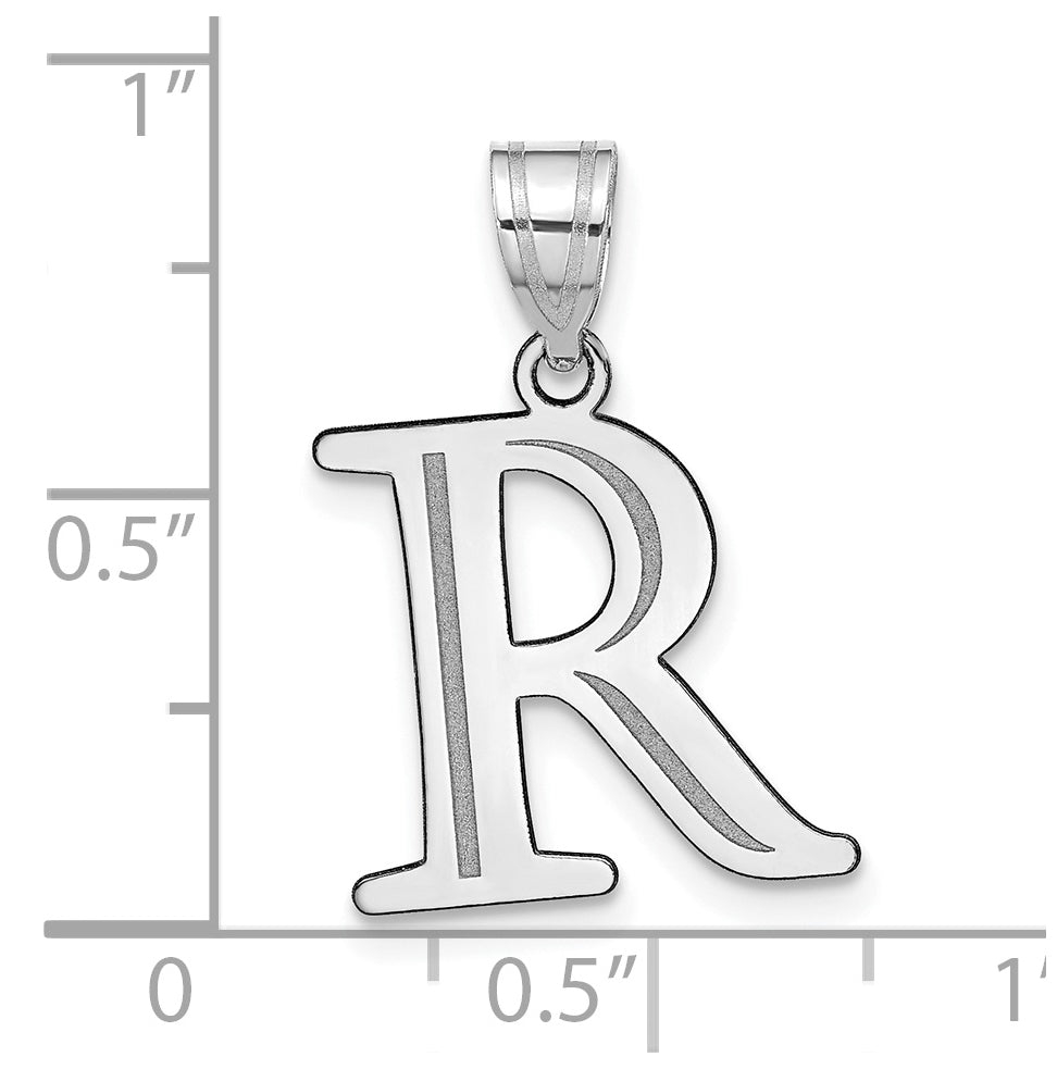 14K White Gold Polished Etched Letter R Initial Pendant