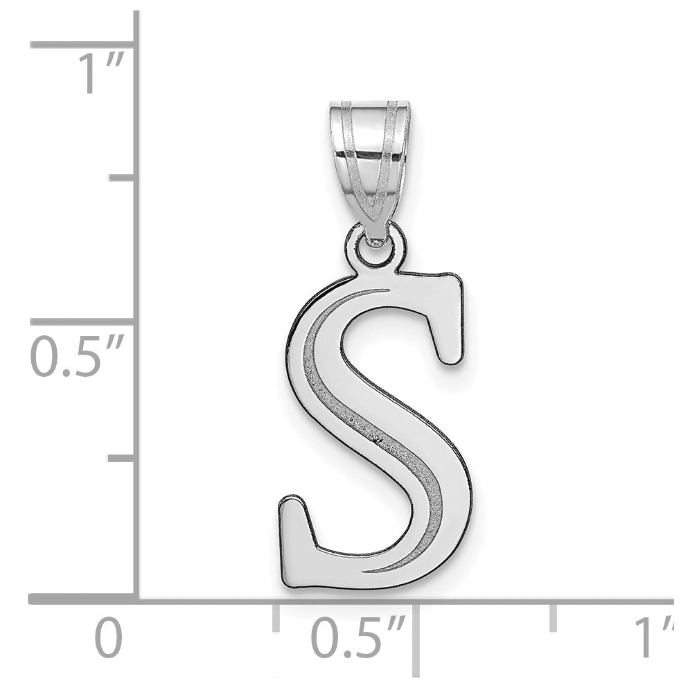 14K White Gold Polished Etched Letter S Initial Pendant