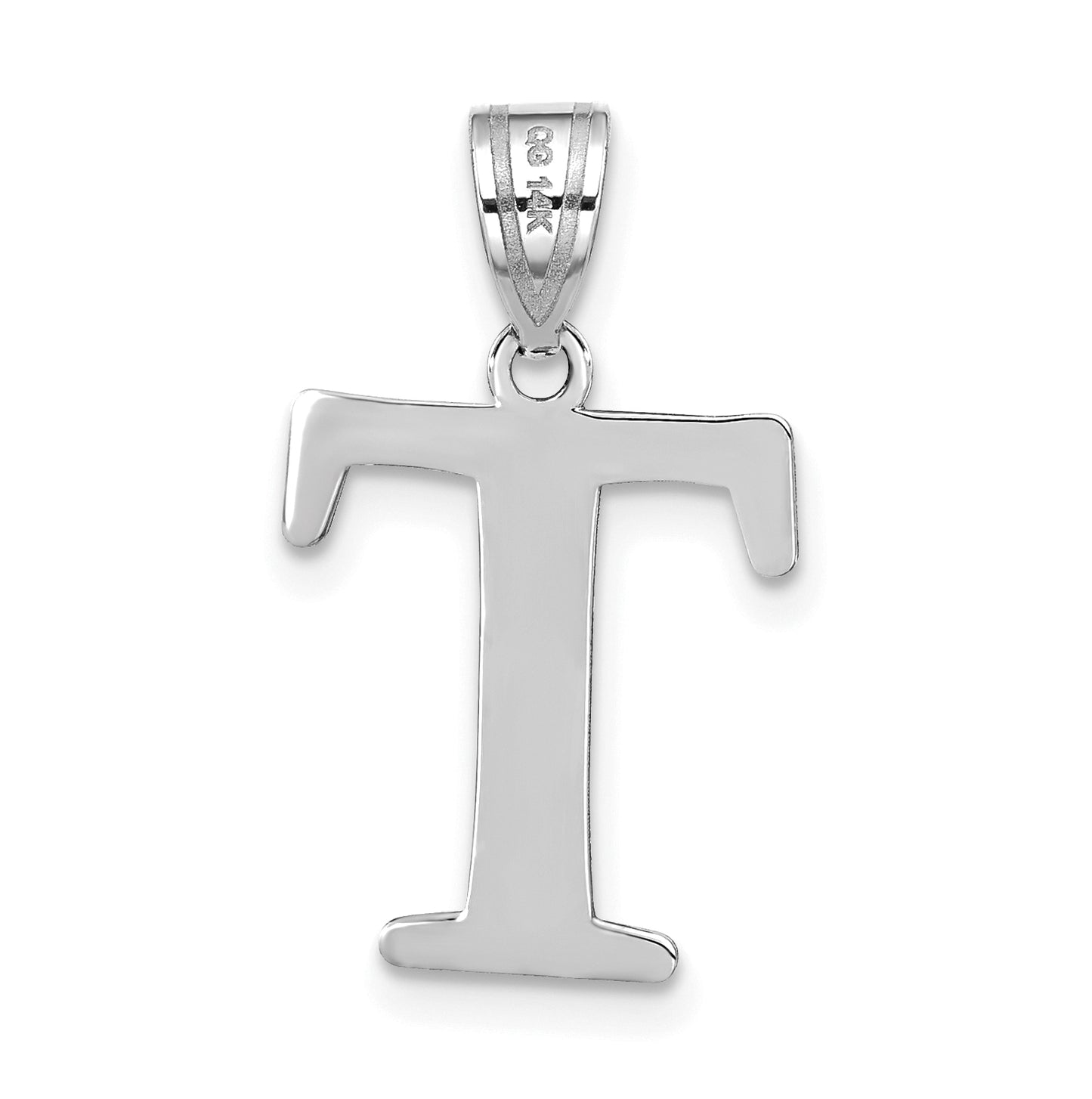 14K White Gold Polished Etched Letter T Initial Pendant