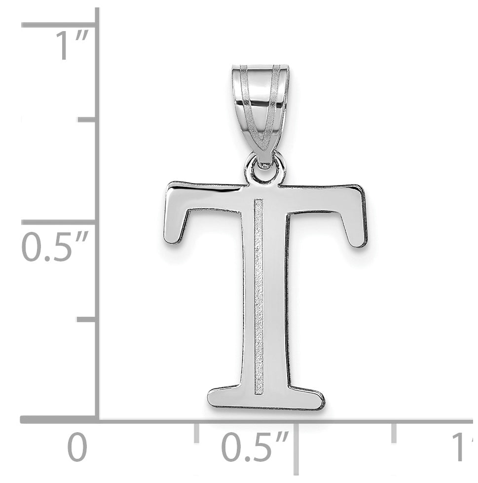 14K White Gold Polished Etched Letter T Initial Pendant