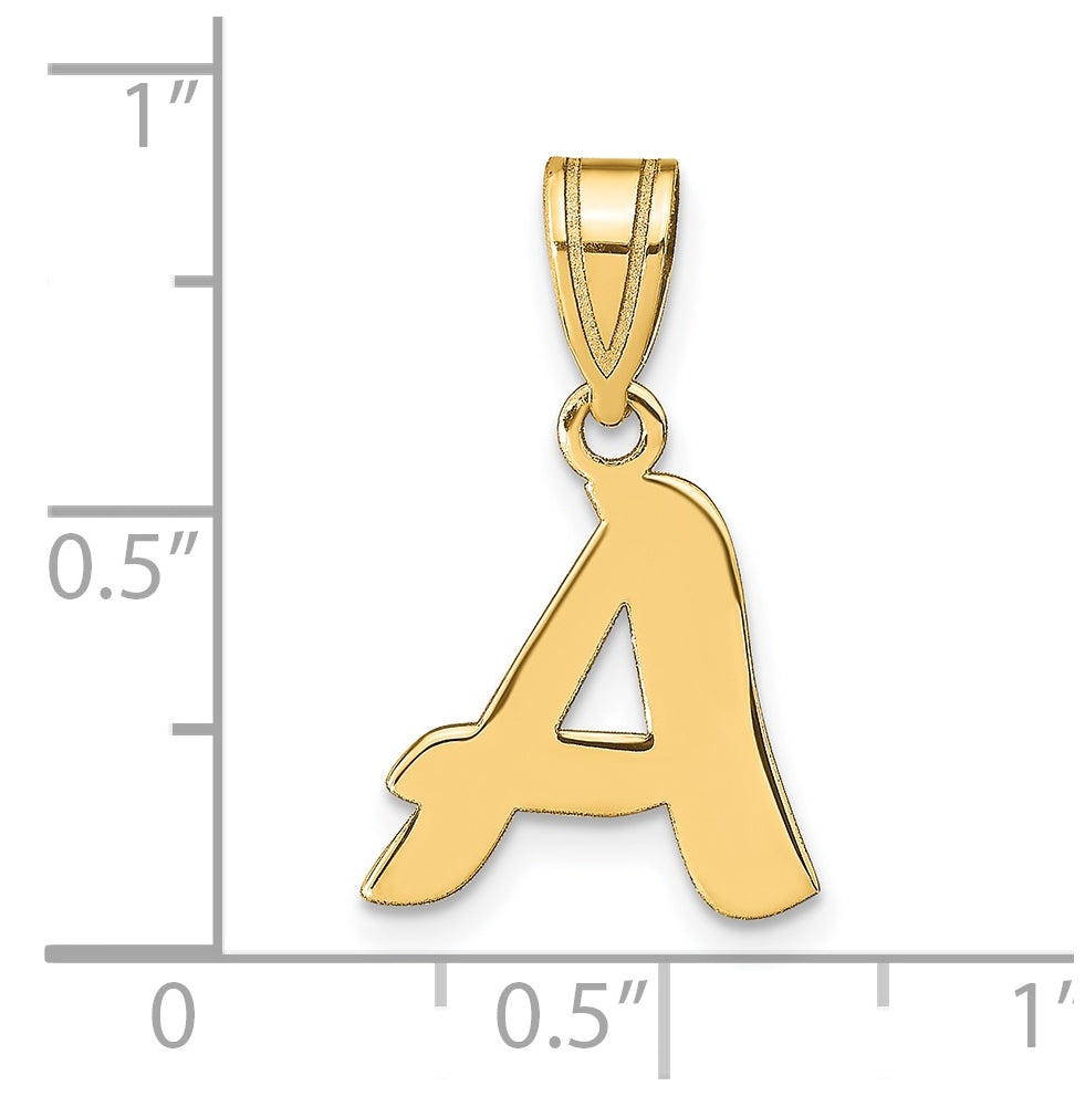 14K Yellow Gold Polished Script Letter A Initial Pendant