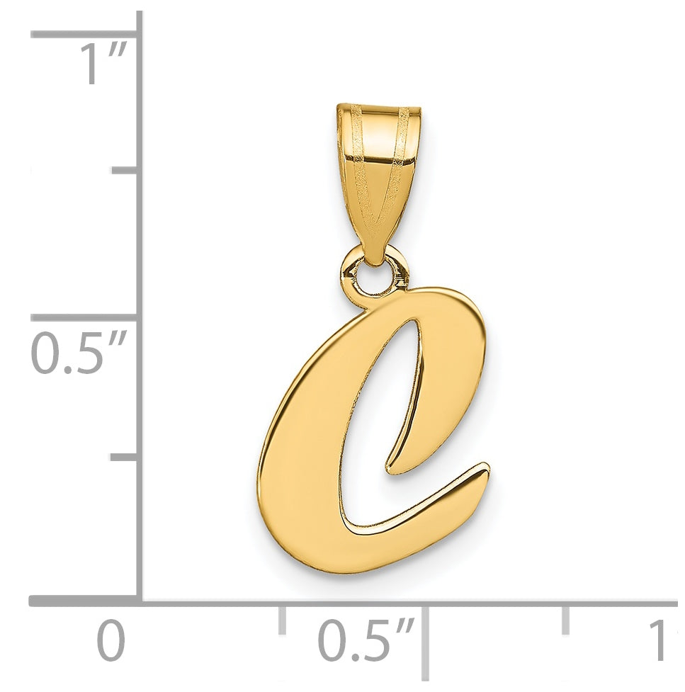 14K Yellow Gold Polished Script Letter C Initial Pendant