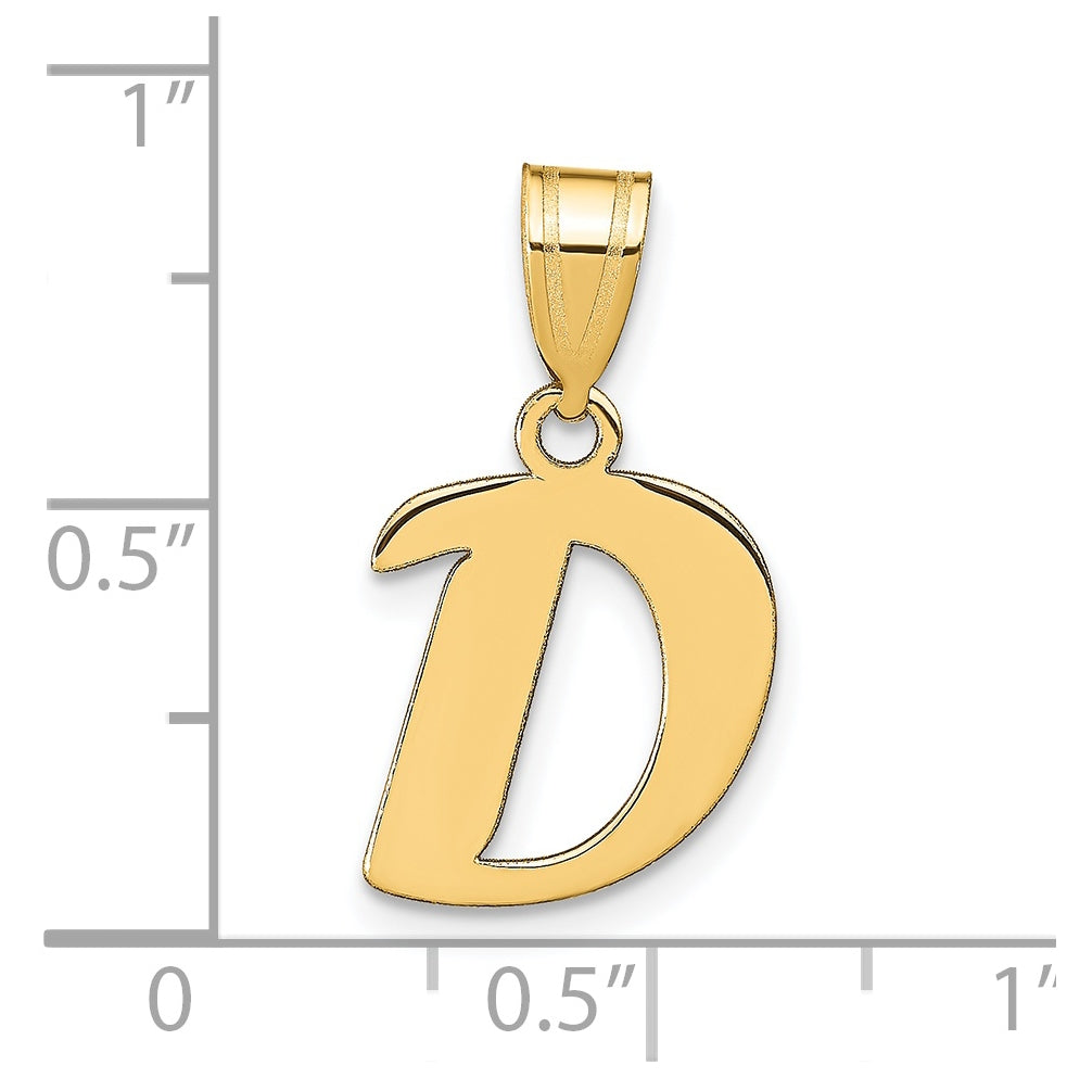 14K Yellow Gold Polished Script Letter D Initial Pendant