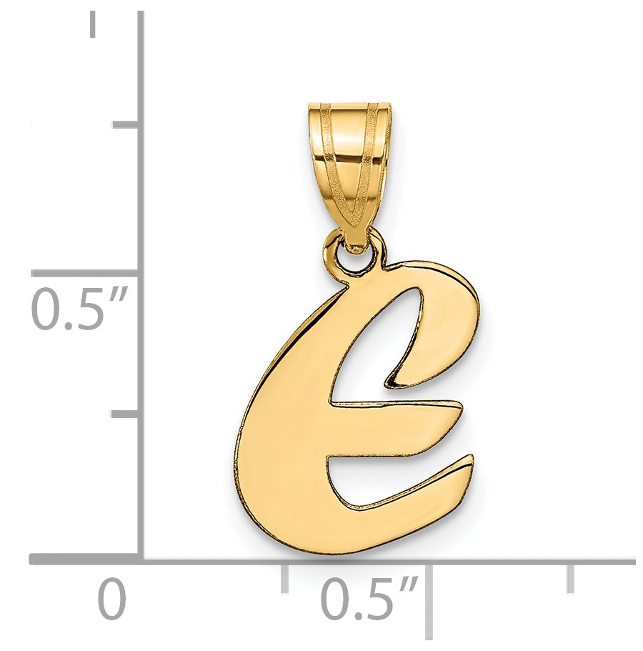 14K Yellow Gold Polished Script Letter E Initial Pendant