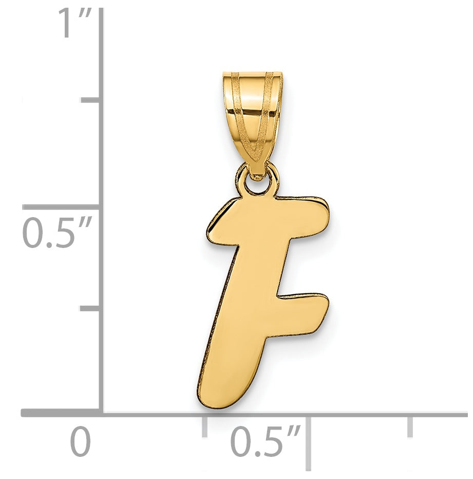 14K Yellow Gold Polished Script Letter F Initial Pendant