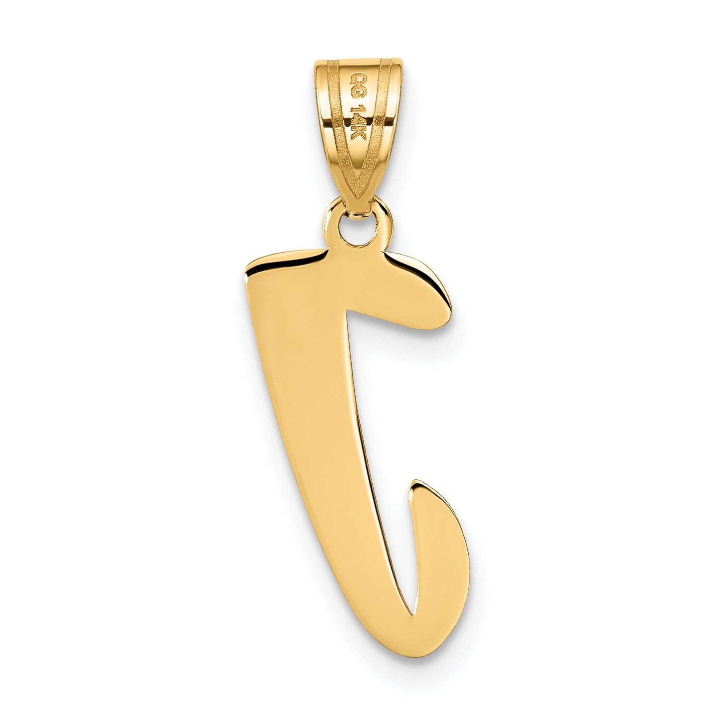 14K Yellow Gold Polished Script Letter J Initial Pendant