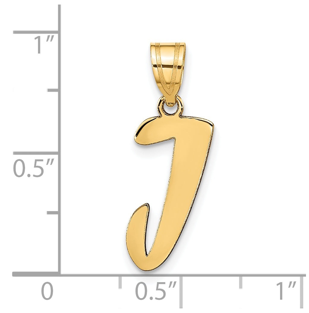 14K Yellow Gold Polished Script Letter J Initial Pendant