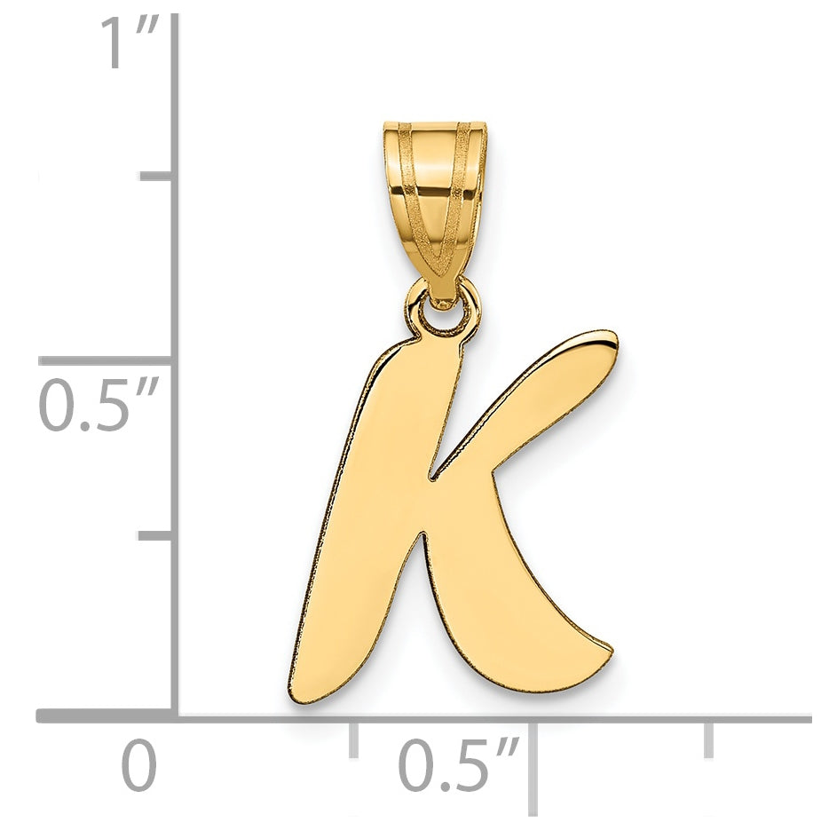 14K Yellow Gold Polished Script Letter K Initial Pendant