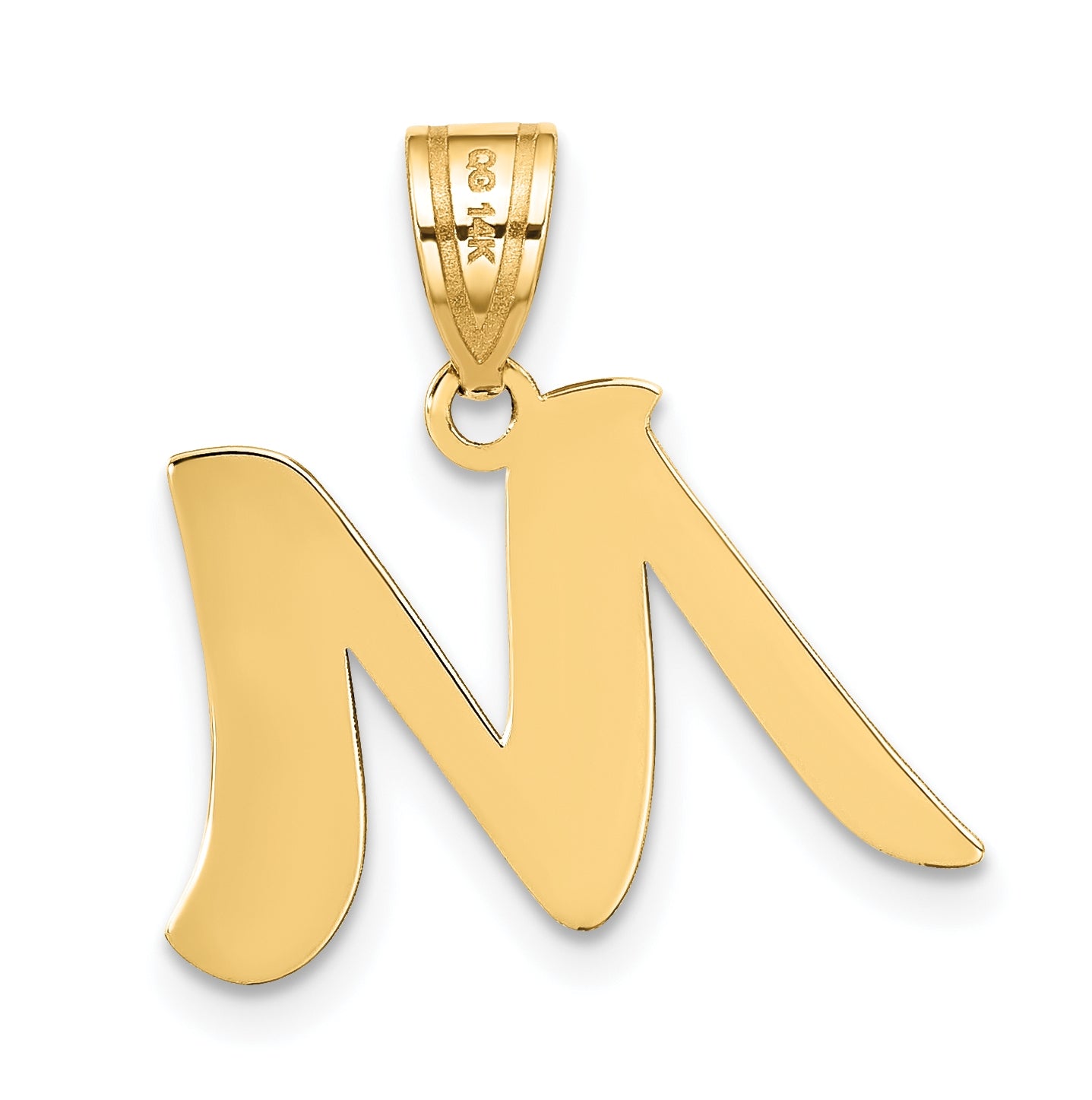 14K Yellow Gold Polished Script Letter M Initial Pendant