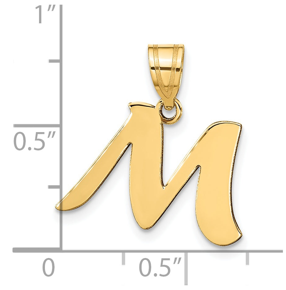 14K Yellow Gold Polished Script Letter M Initial Pendant