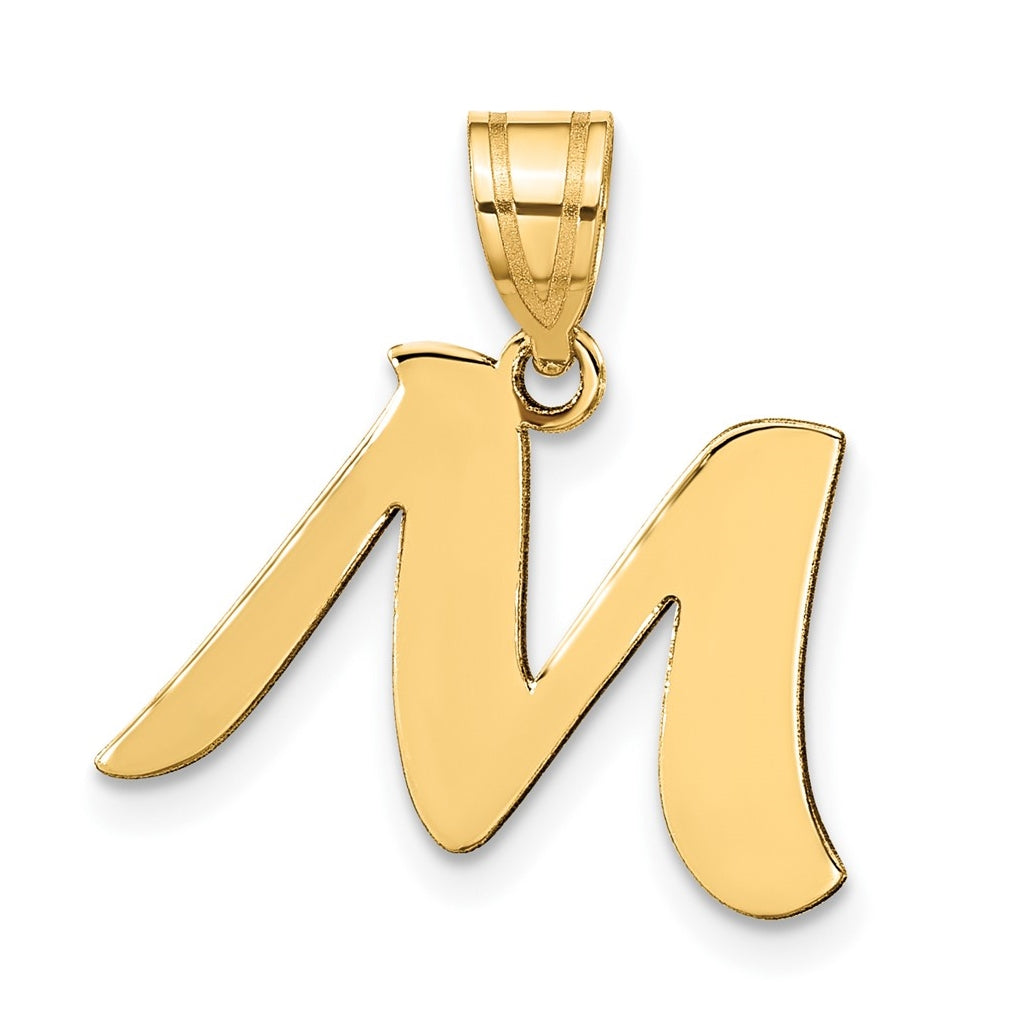 14K Yellow Gold Polished Script Letter M Initial Pendant